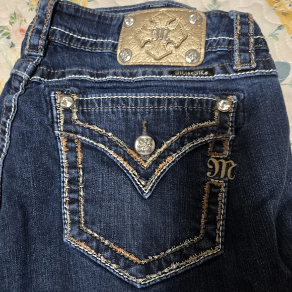 Miss Me Dark Blue Skinny Jeans with Silver Accents - Picture 2 of 11